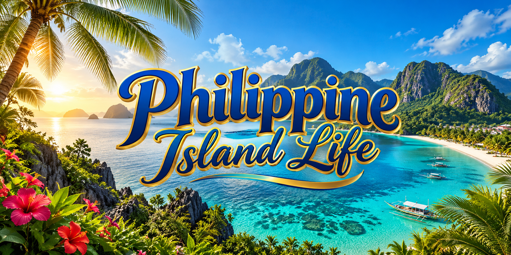 Welcome to Philippine Island Life with tropical islands and a banca boat
